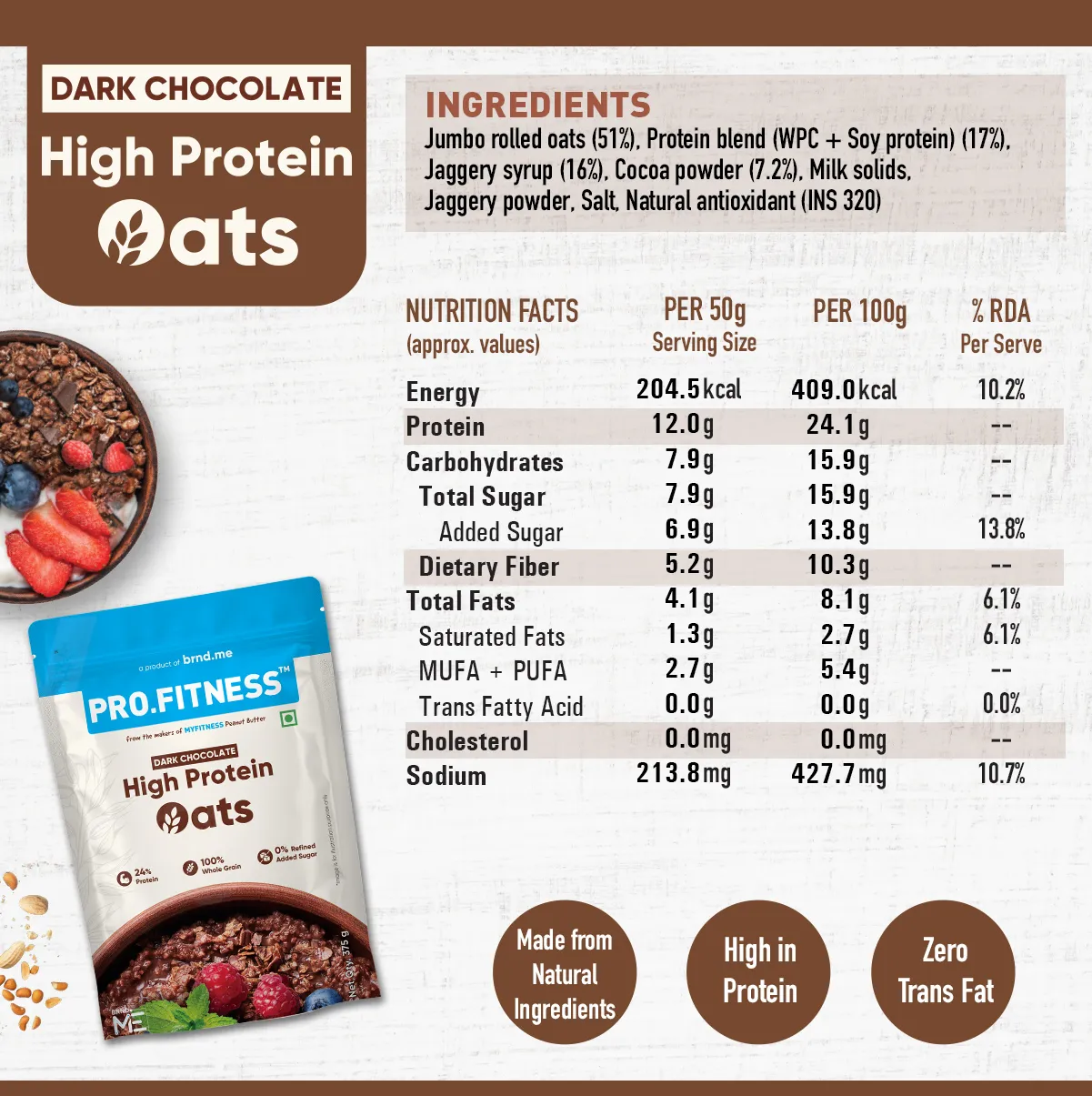 Pro.Fitness High Protein Chocolate Oats | Dark Chocolate | Healthy Oats With Nuts, Seeds & Added Whey - Image 12