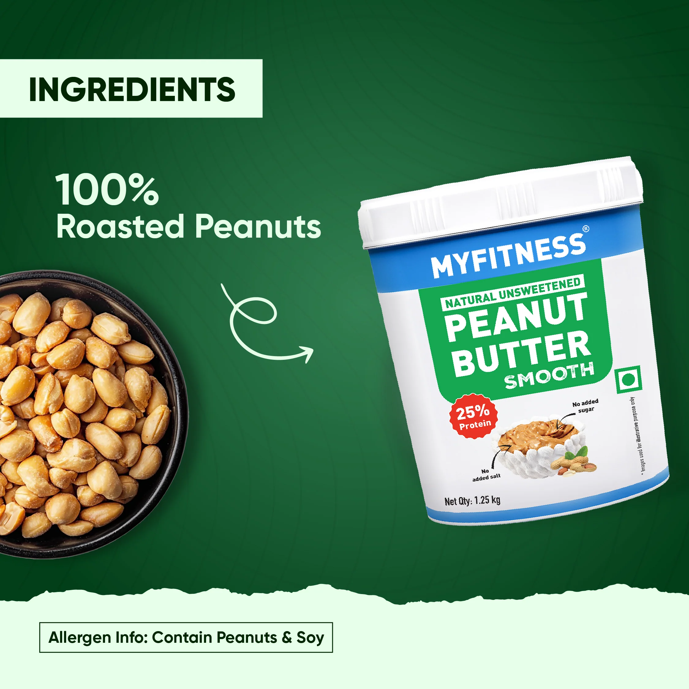 MyFitness Peanut Butter - Natural Unsweetened | 25% Protein | Smooth | Zero Sugar Peanut Butter Spread - Image 5