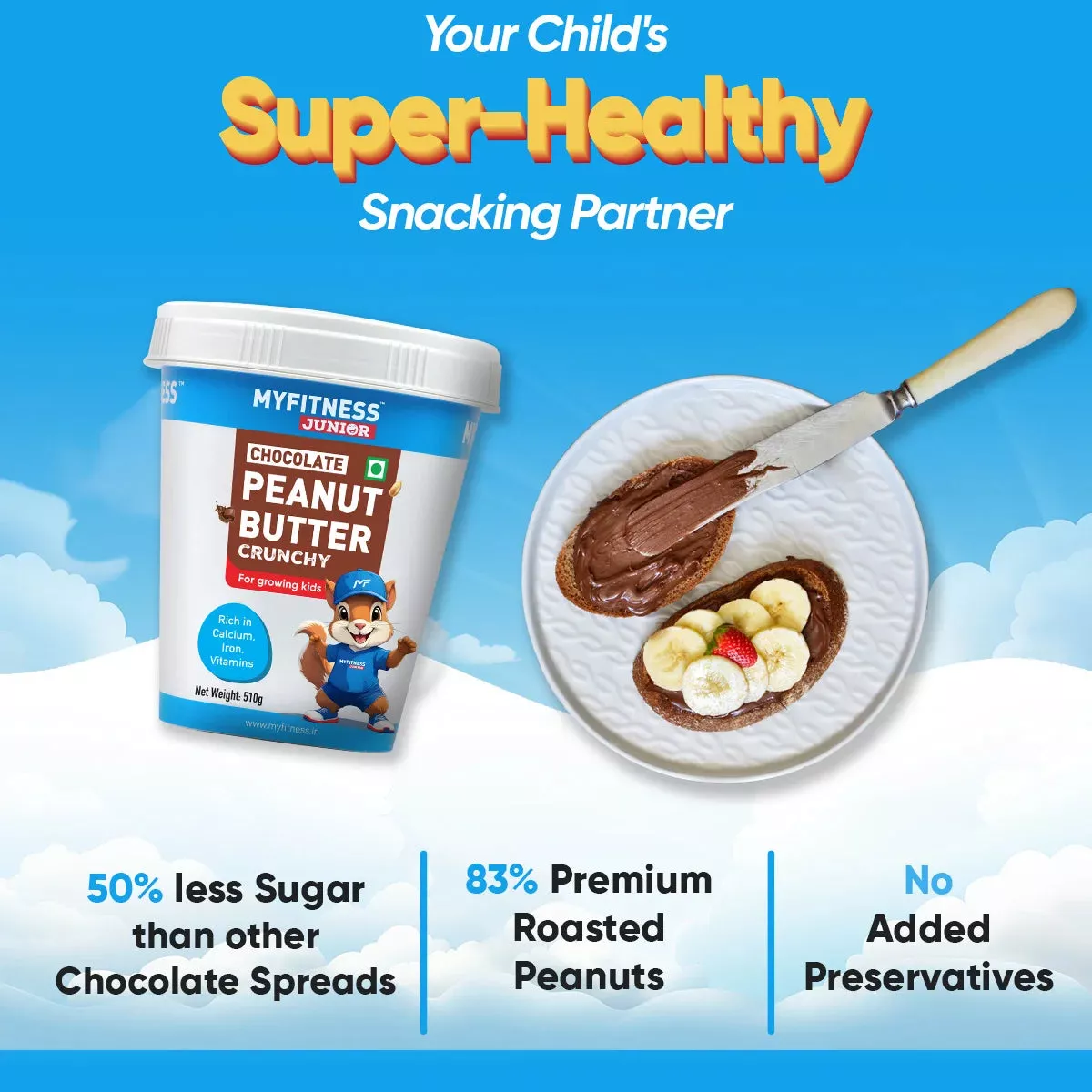 MyFitness Peanut Butter Junior - Chocolate | 25% Protein | Crunchy| Healthy Chocolate Spread for Kids - Image 4