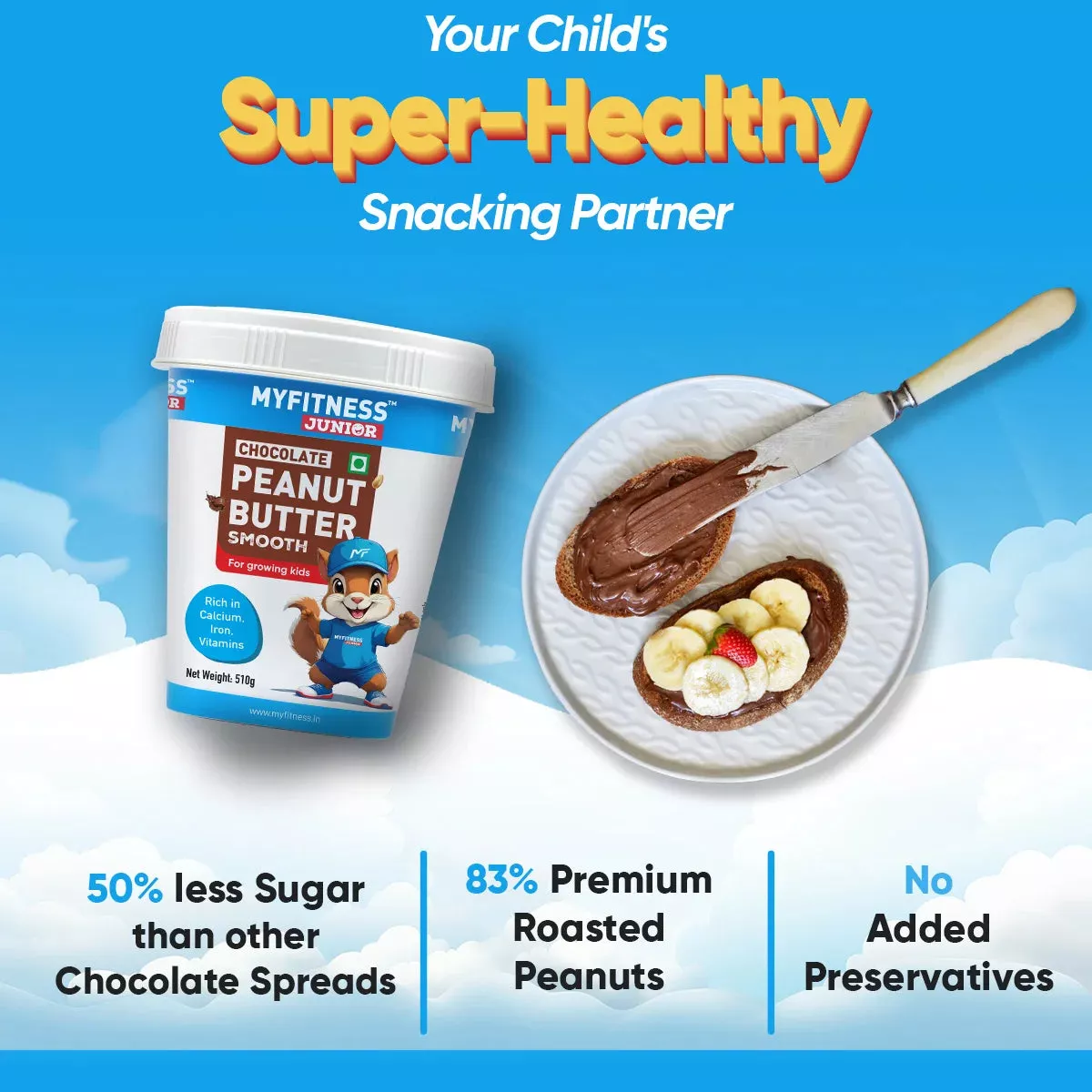 MyFitness Peanut Butter Junior - Chocolate | 25% Protein | Smooth | Healthy Chocolate Spread for Kids - Image 4
